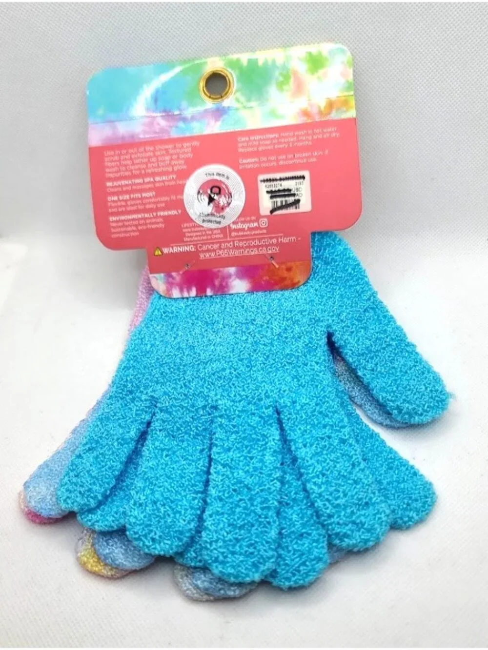 Urban Outfitters Good Vibes Exfoliating Gloves 2 Pairs OS Pink Tie Dye Blue NEW